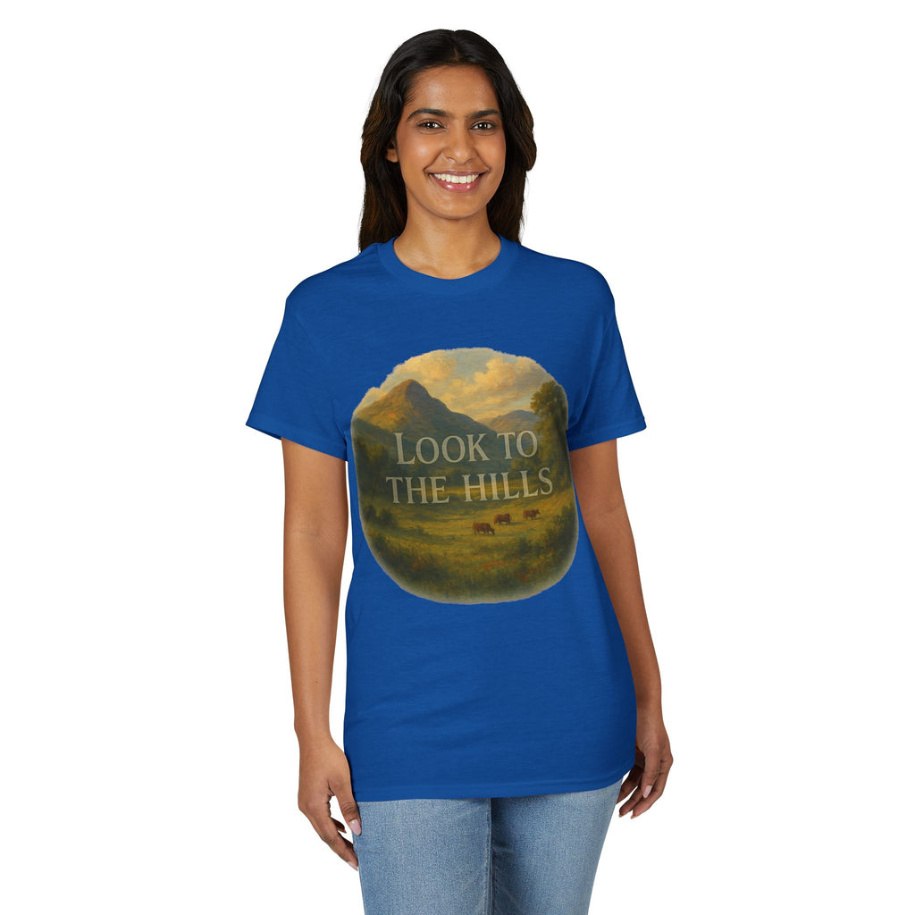 Look to the Hills T‑Shirt — Scenic Mountain Landscape Tee