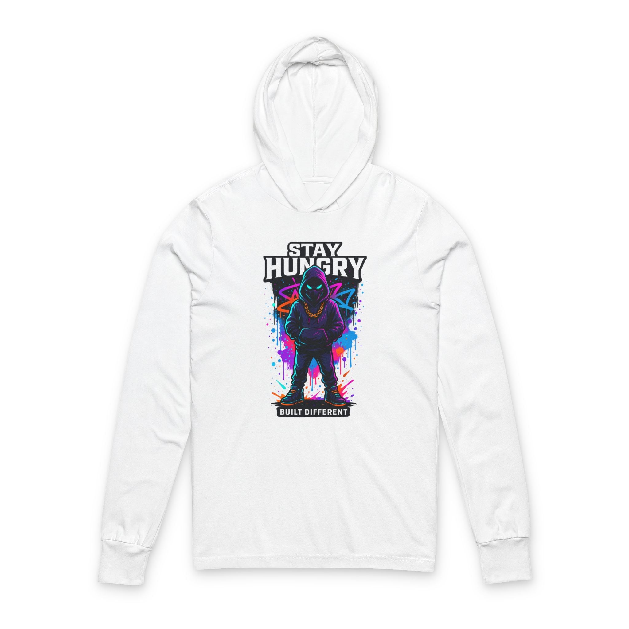 Stay Hungry Hooded Long Sleeve Tee — Motivational Graphic Hoodie Tee