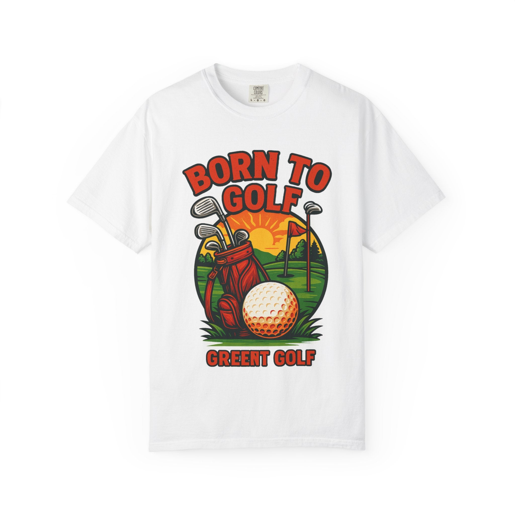 Born to Golf T-Shirt – Vintage Golf Bag & Sunset Graphic
