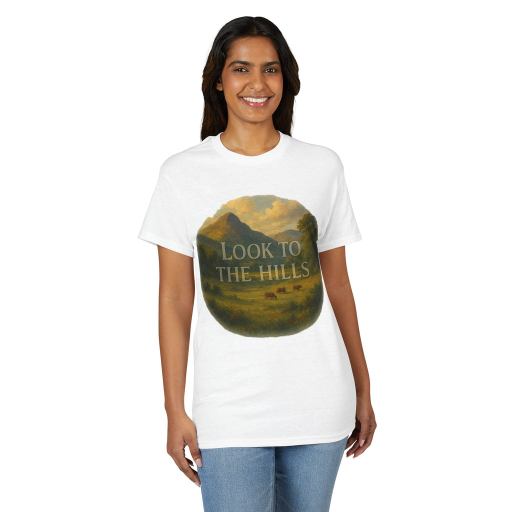 Look to the Hills T‑Shirt — Scenic Mountain Landscape Tee