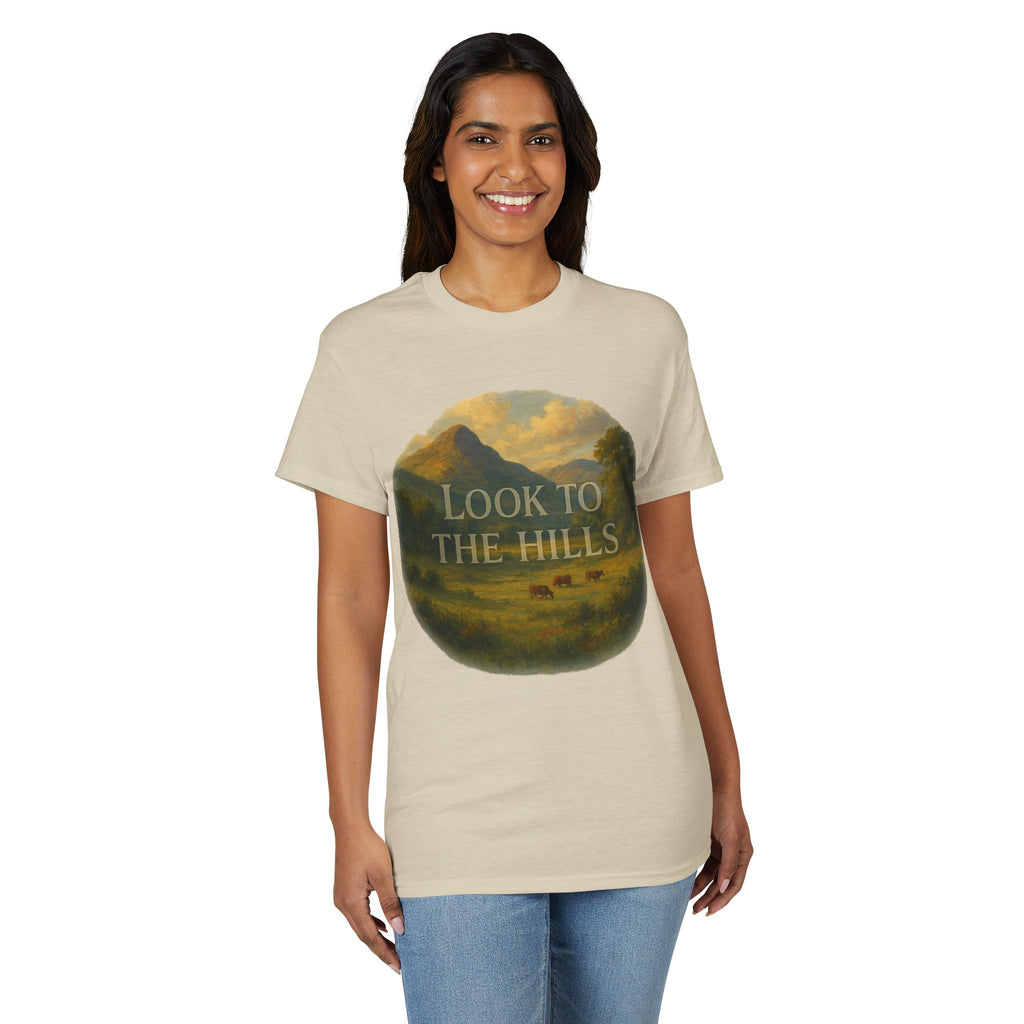 Look to the Hills T‑Shirt — Scenic Mountain Landscape Tee