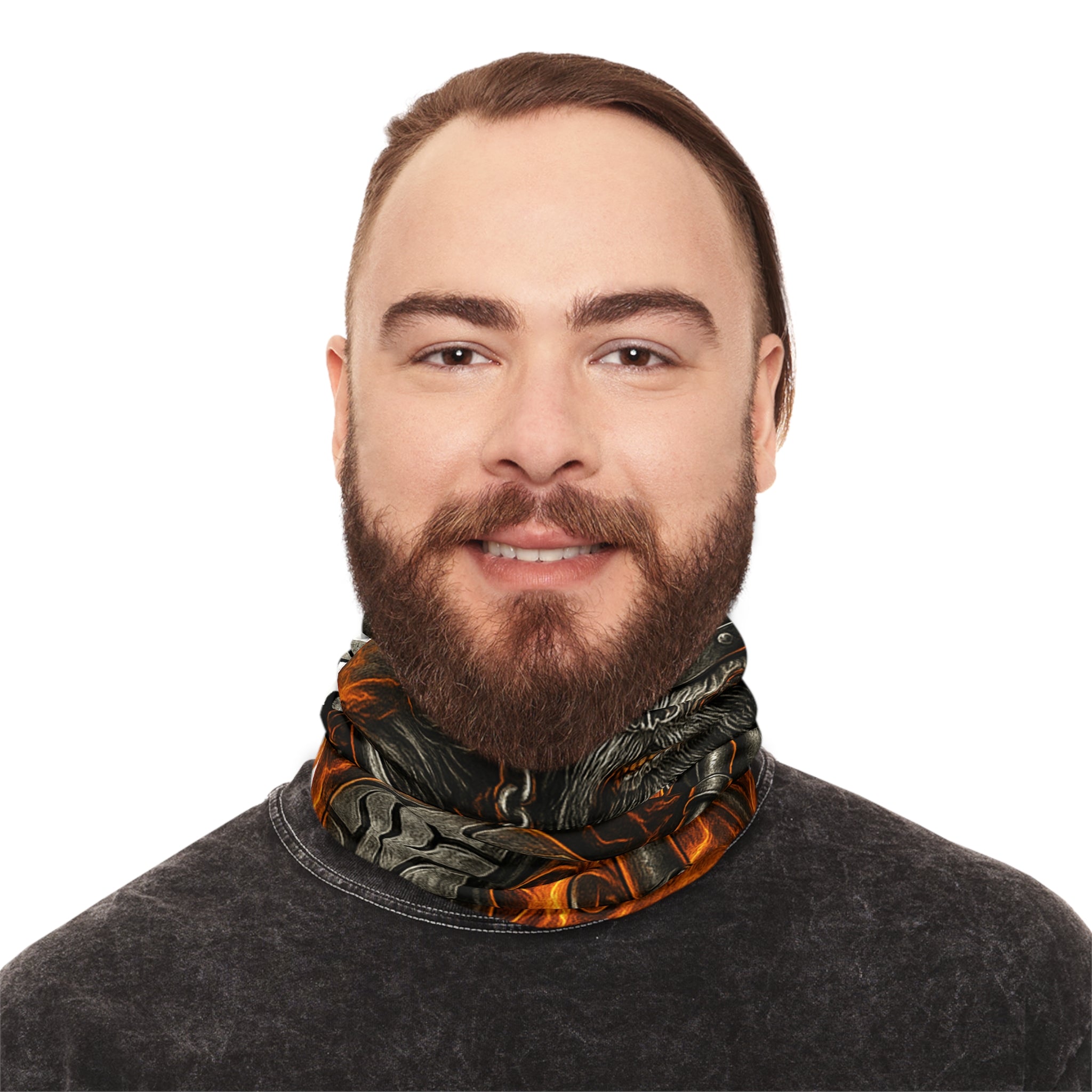 Motorcycle Skull Neck Gaiter — Flaming Biker Face Mask Winter Scarf