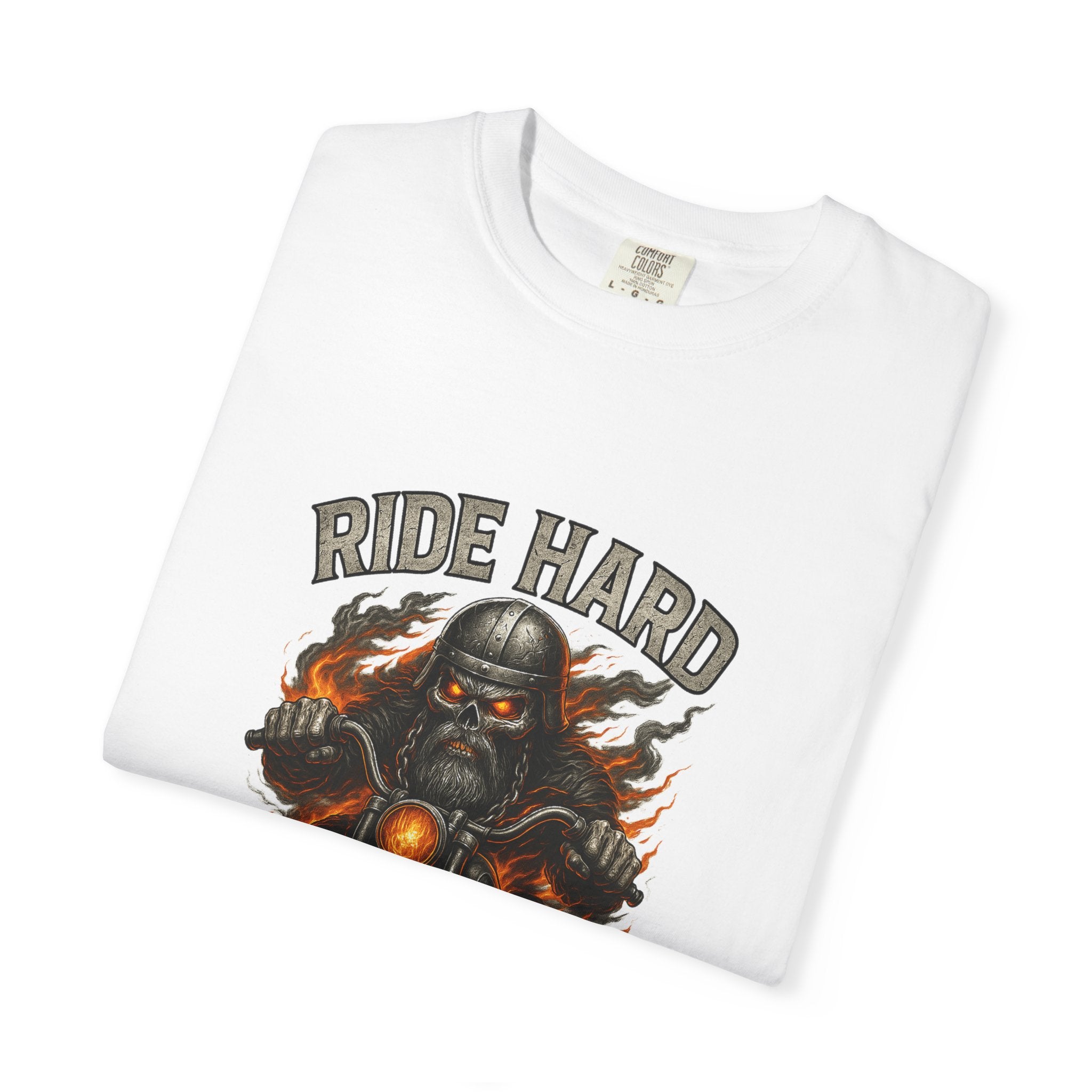 Ride Hard Skull Biker Flames T-shirt | Motorcycle Graphic Tee